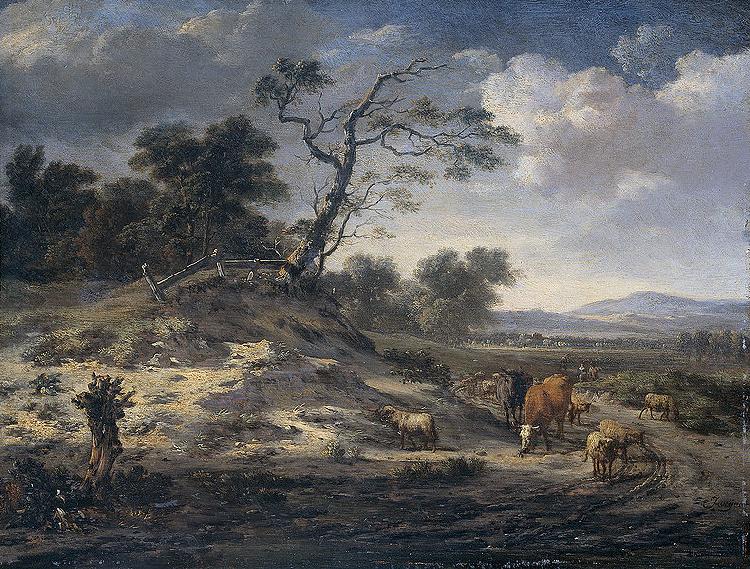 Jan Wijnants Landscape with cattle on a country road. oil painting picture